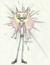 a drawing of a cartoon cat with paint splatters