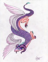 a drawing of a dragon with wings