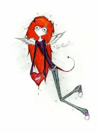 a drawing of a red haired girl holding a heart