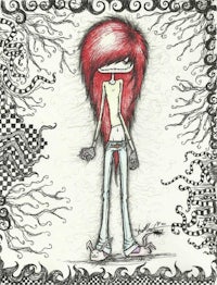 a drawing of a girl with red hair