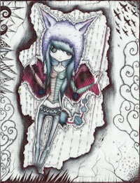 a drawing of a girl in a cat costume