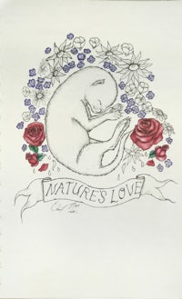 a drawing with the words natures love and roses