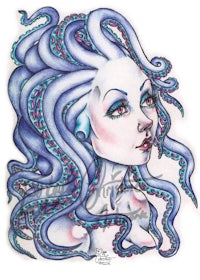 a drawing of a woman with octopus tentacles