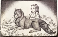 a drawing of a girl and a wolf