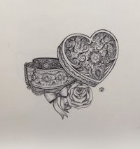 a black and white drawing of a heart with roses