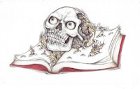 a drawing of a skull on an open book